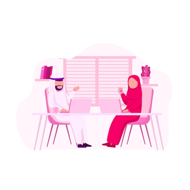 Arabic Offician Discuss Collaboration Work Illustration