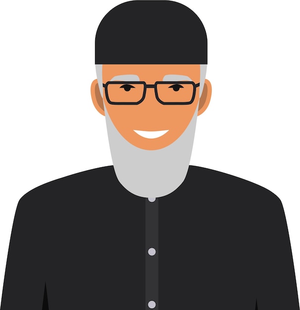 Arabic Old Man Character Icon in Flat Style. Vector Illustration