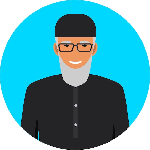 Arabic Old Man Character Icon in Flat Style. Vector Illustration