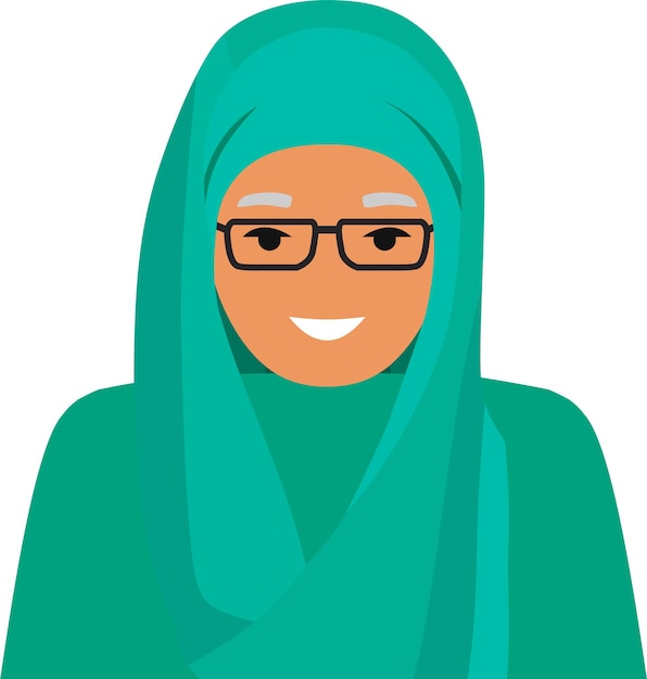 Arabic Old Woman Character Icon in Flat Style. Vector Illustration