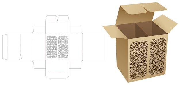 Коробка с арабским узором со вставкой, шаблоном для высечки перегородки и 3D-макетом