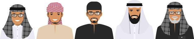 arabic people of different ages in flat style. vector illustration