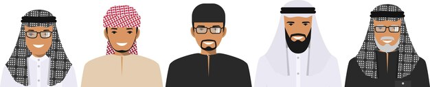 Arabic People of Different Ages in Flat Style. Vector Illustration