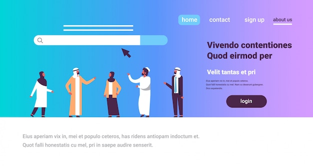 검색 온라인 인터넷 브라우징 웹 개념 웹 사이트 바 그래픽을 통해 아랍 사람들
