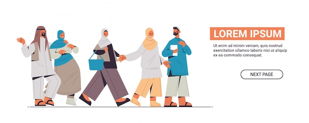 arabic people in traditional clothes abandoning social networks digital detox concept arab arab men women spending time together horizontal full length copy space illustration