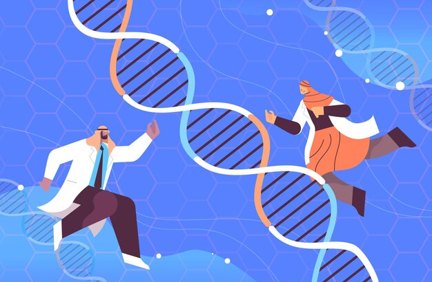 Arabic scientists working with dna arab researchers making experiment in lab dna testing genetic diagnosis