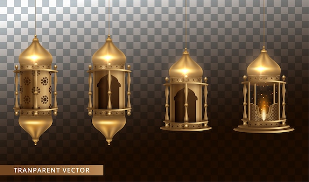 Arabic shining lamps. lanterns isolated on transparent background.