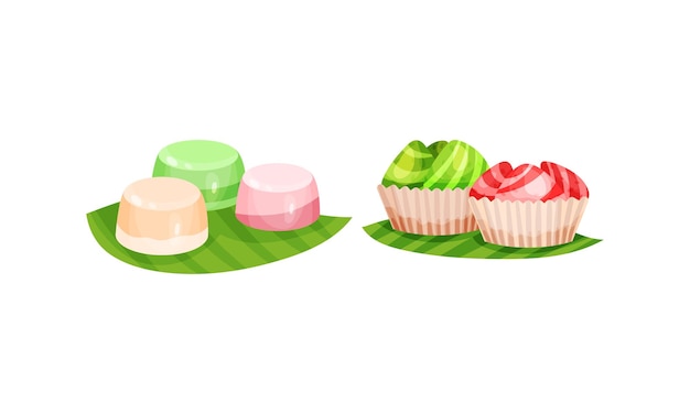 arabic sweets served on green leaf vector set