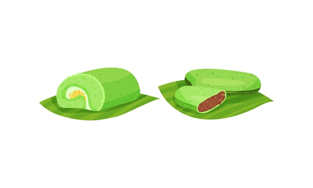 arabic sweets served on green leaf vector set