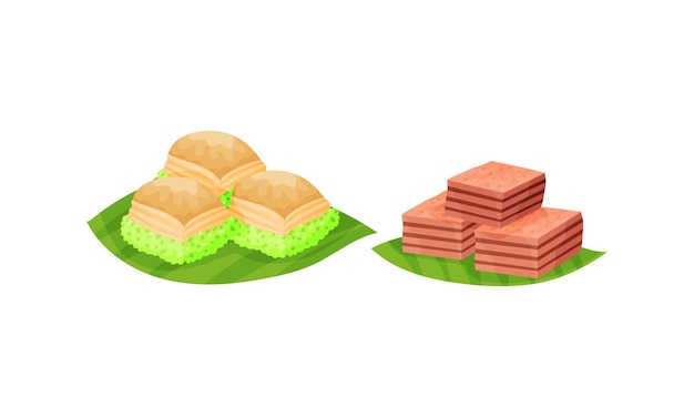 arabic sweets with famous rahat lakoum vector set