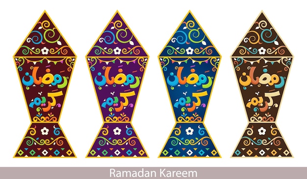 Vettore testo arabo generoso ramadan kareem cartoon lanterna illustrazione vettoriale