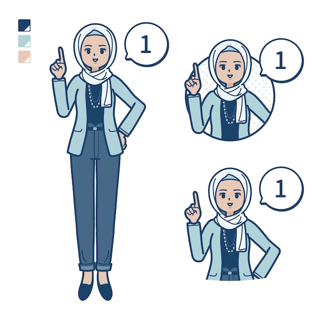 An arabic woman in casual fashion with counting as 1 images