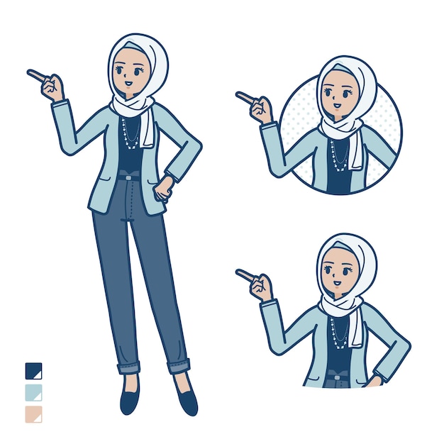 An arabic woman in casual fashion with Explanation Pointing images