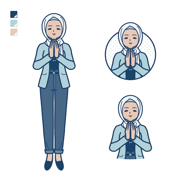 An arabic woman in casual fashion with press hands in prayer images