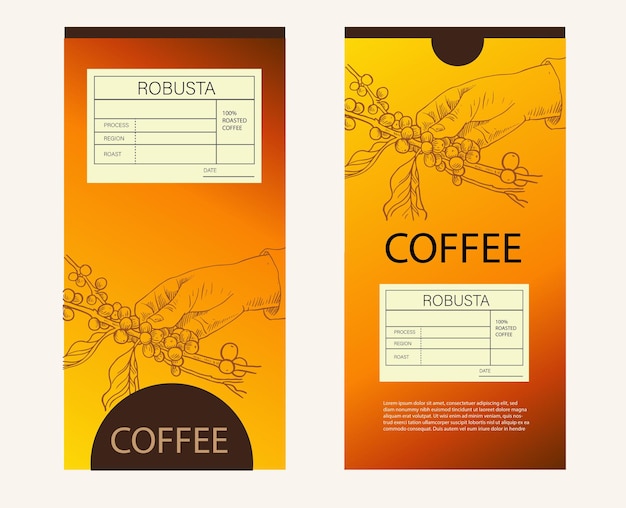 벡터 아라비카 로부스타 커피의 포장 라벨 디자인 라벨 스티커에 대한 일러스트레이션 그림