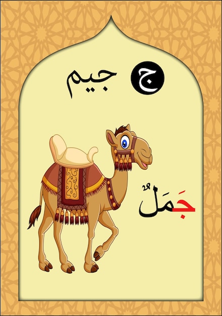 Vector arabisch alfabet flashcard voor kinderen en kinderen met de letter jim