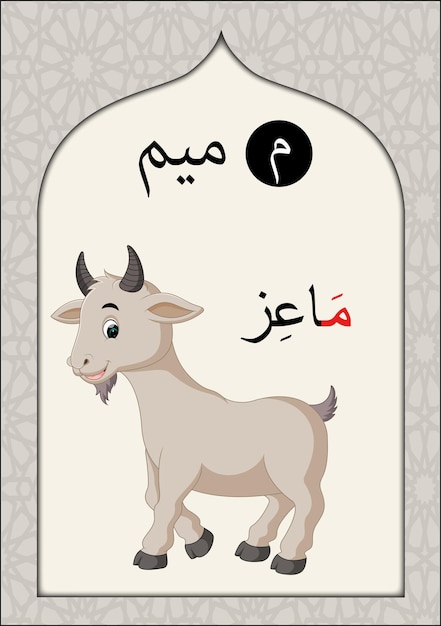 Vector arabisch alfabet flashcard voor kinderen en kinderen met de letter mim