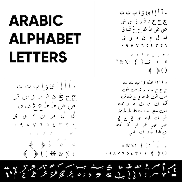 Vector arabisch alfabet thuluth diakritisch patroon - in verschillende vormen van arabische letters