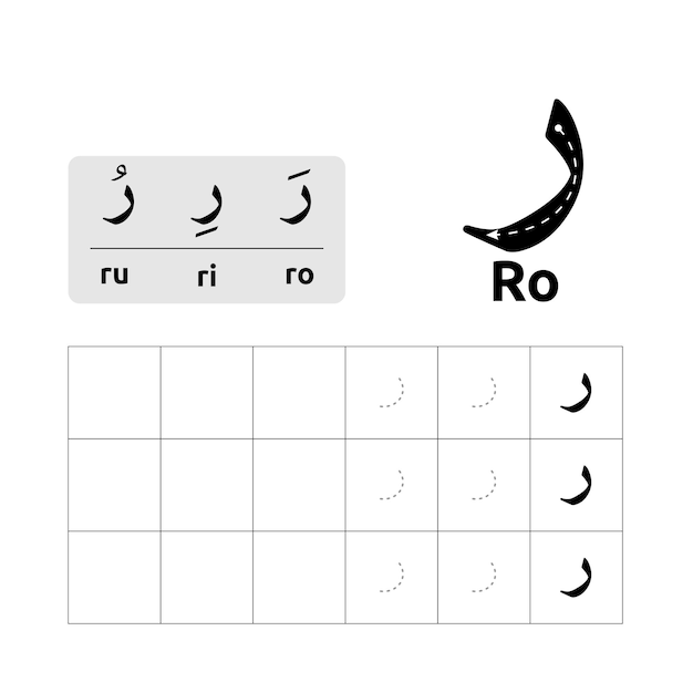 Arabisch alfabet werkblad vectorontwerp of Arabische letters voor het leren schrijven van kinderen