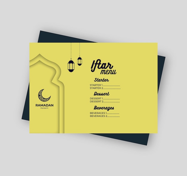 Arabisch restaurant iftar feestvoedsel menu illustratie met moskeedeur ontwerp