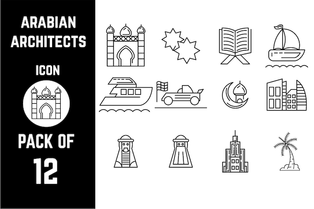 Arabische architecten icon pack bundel lineart vector sjabloon