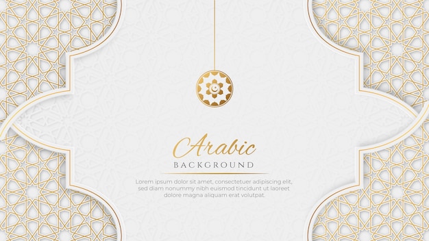 Arabische Islamitische Elegante Luxe Witte en Gouden Sierachtergrond met Decoratief Islamitisch Patroon