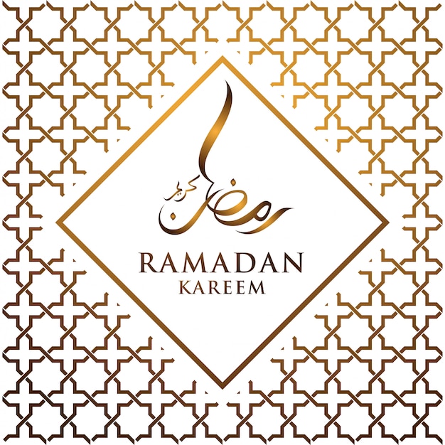 Vector arabische kalligrafie van ramadan kareem (generous ramadan) met ornament achtergrond