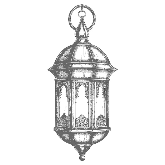 Arabische lantaarn illustratie met gravure stijl zwarte kleur alleen