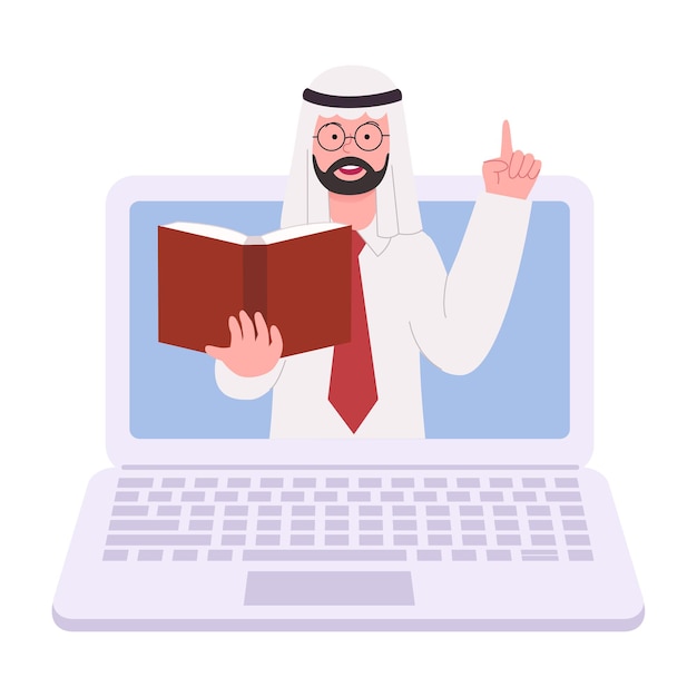 Arabische leraar les online op laptop