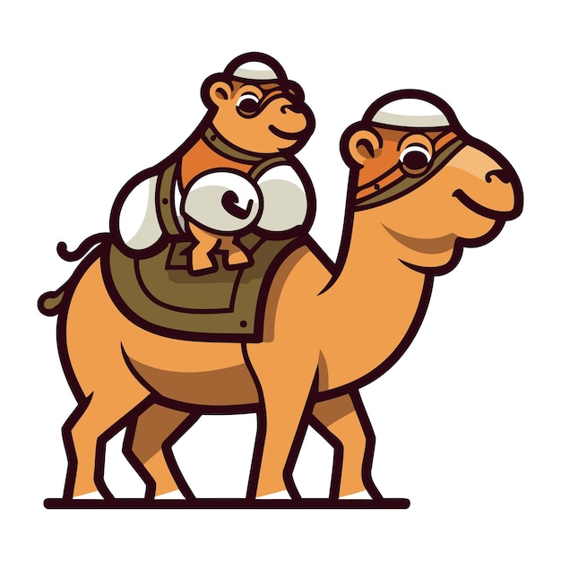 Vector arabische man in traditionele kleren die op een kameel rijdt cartoon vector illustratie