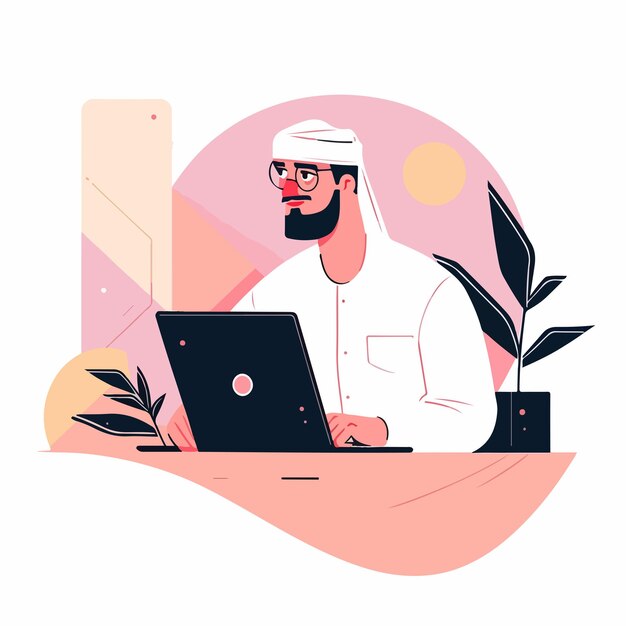 Vector arabische man werkt plat illustratie vector