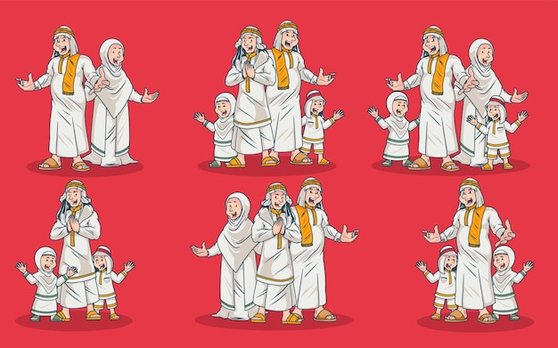 Arabische moslim familie karakter ontwerp vector voor ramadan illustratie