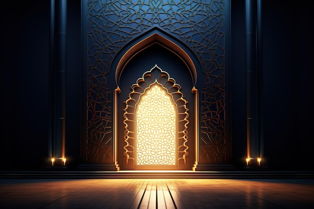 Vector arabische ramadan portal venster op moderne muur achtergrond ontwerp creatief concept van islamitische celebrat