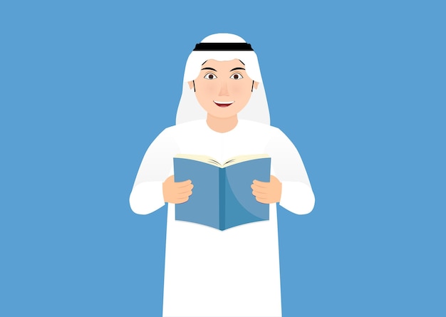 Vector arabische schooljongen die een boek leest