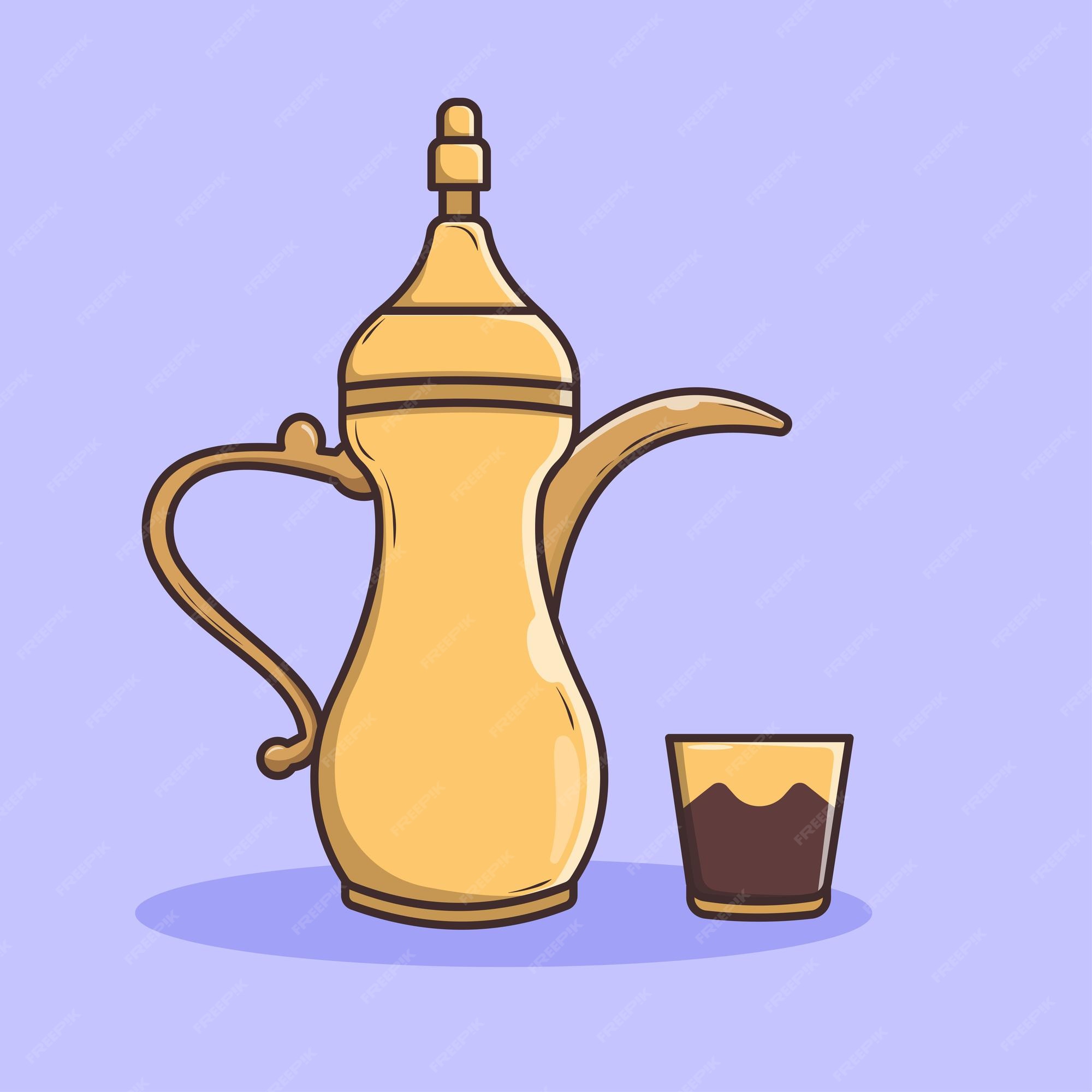 gemeenschap Bladeren verzamelen Verslaafde Arabische theepot vector illustratie pictogram plat | Premium Vector