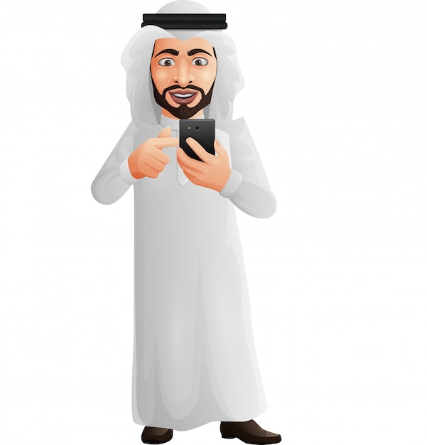 Arabische zakenman die een mobiele telefoon houdt