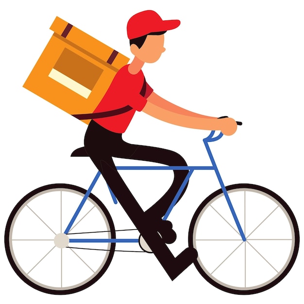 Vector arafed man riding a bike with a box on the back