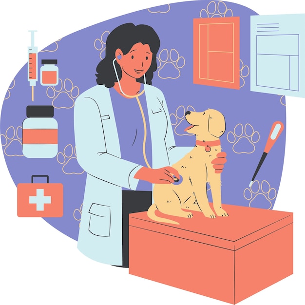 arafed woman in a lab coat is examining a dogs ear