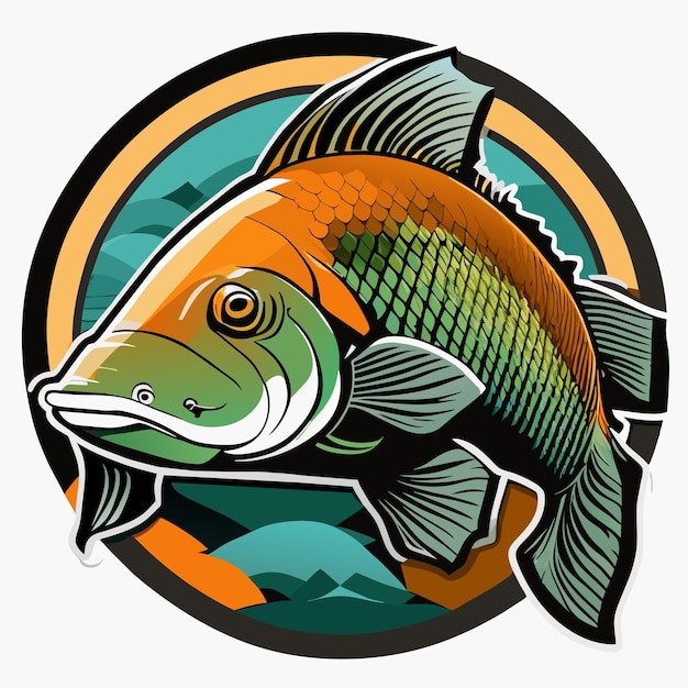 Arapaima flat sticker cartoon style illustration