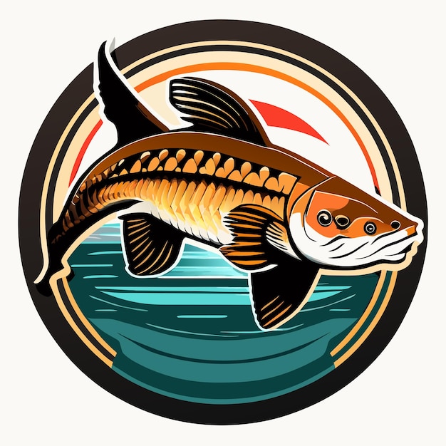 Vector arapaima flat sticker cartoon style illustration