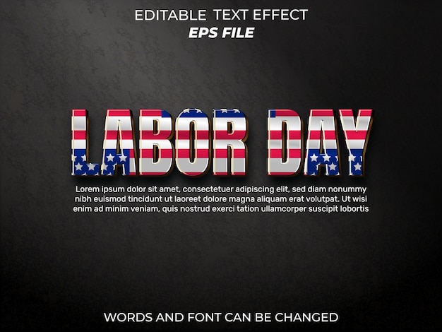 Arbeidsdag bewerkbare tekst-effect met 3D-stijl lettertype bewerkbare typografie vector sjabloon