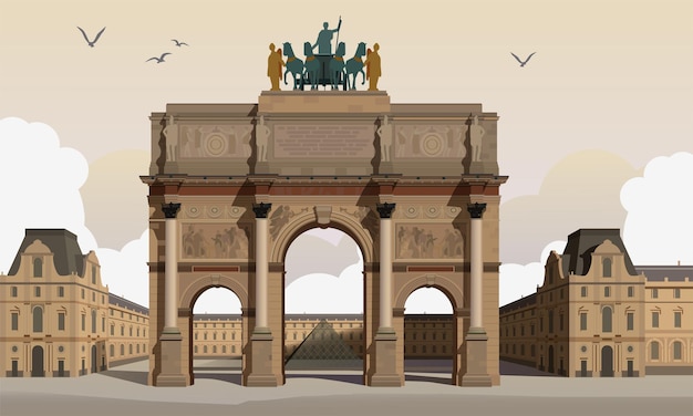 Vector arc de triomphe in place carruzel tegenover het louvre, parijs.