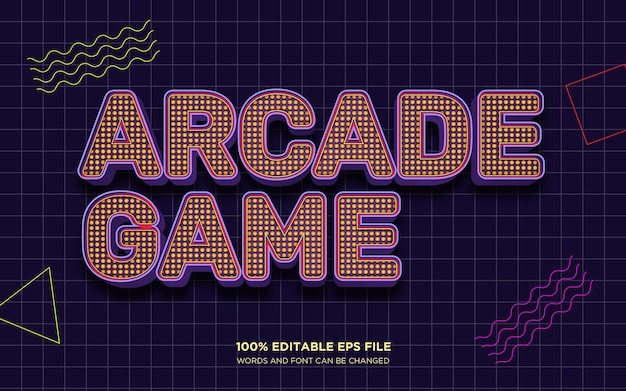 Vettore effetto di stile di testo 3d modificabile per giochi d'arcade