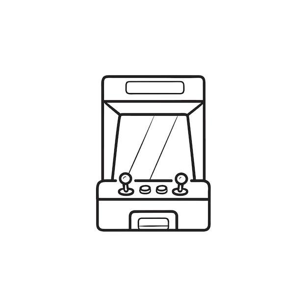 Arcade game machine screen hand drawn outline doodle icon. Retro arcade machine, gaming machinery concept