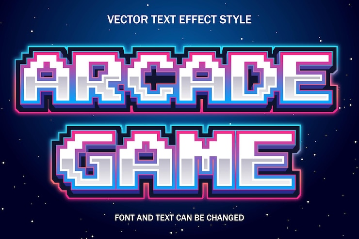 Vector アーケード ゲーム pixelart 編集可能なテキスト効果レトロ ビンテージ スタイル ビデオ ゲーム ゲーム テンプレート背景