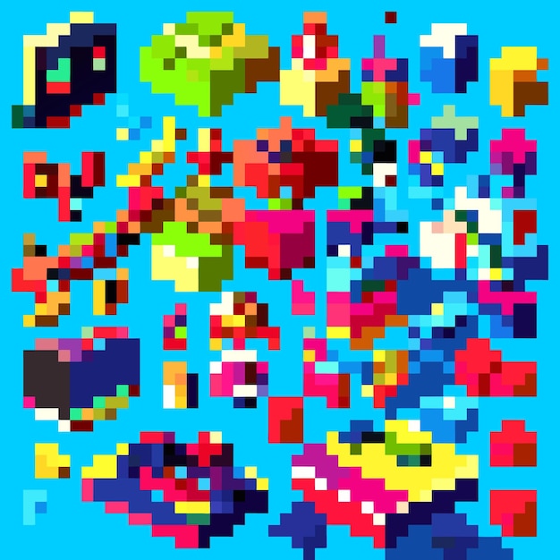 Arcade game world and pixel scene