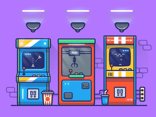 Vector arcade machine cartoon pictogram illustratie. game technology icon concept geïsoleerd. platte cartoon stijl