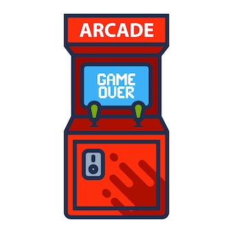 Icona della macchina arcade con la schermata di game over. illustrazione vettoriale piatto.