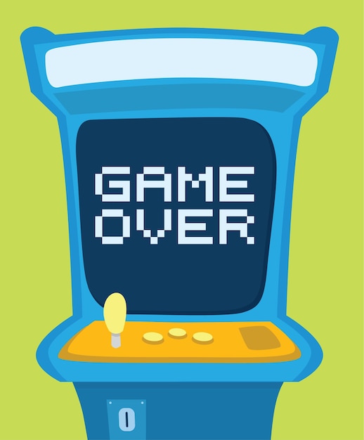 Macchina arcade che mostra il messaggio di game over