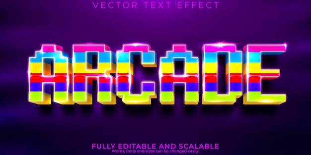 Vector arcade text effect editable pixel and retro text style